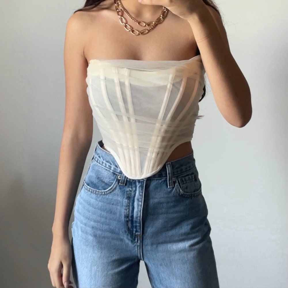 New nude mesh corset top from FashionNova